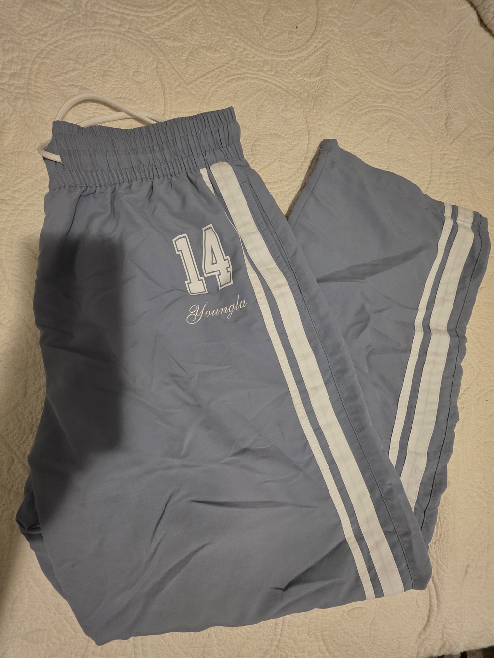 YoungLA Light Blue Track Joggers with White Stripes